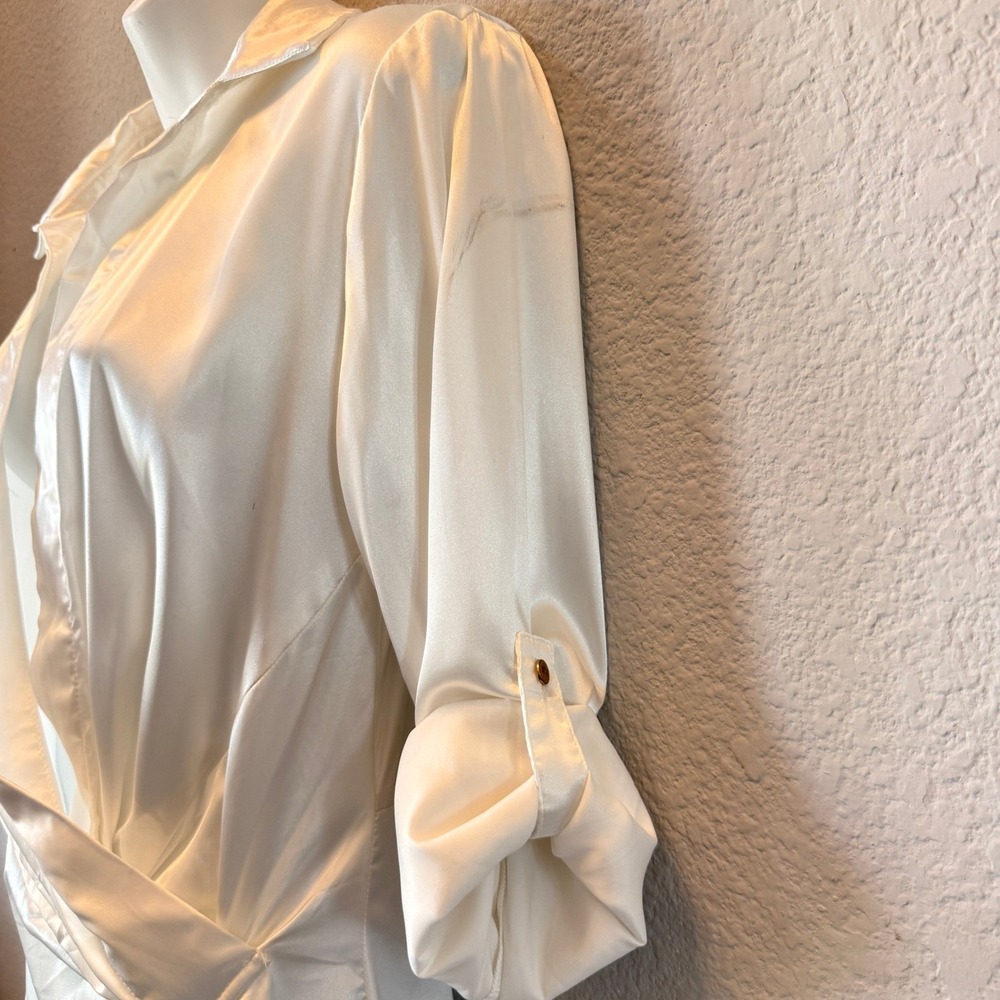 JLUXLABEL Wrap Satin Maxi Dress Womens White S Long Sleeve Collared Slit NWT - Picture 6 of 16